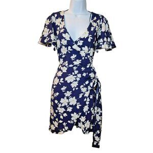 VICI Dress XS Navy Floral Wrap Tie Waist Short Sleeve Mini Dress Excellent